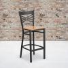 Flash Furniture HERCULES Series Black ”X” Back Metal Restaurant Barstool – Black Vinyl Seat(Natural Wood Seat/Black Metal Frame)