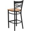 Flash Furniture HERCULES Series Black ”X” Back Metal Restaurant Barstool – Black Vinyl Seat(Natural Wood Seat/Black Metal Frame)