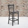 Flash Furniture HERCULES Series Black ”X” Back Metal Restaurant Barstool – Black Vinyl Seat(Walnut Wood Seat/Black Metal Frame)