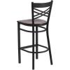 Flash Furniture HERCULES Series Black ”X” Back Metal Restaurant Barstool – Black Vinyl Seat(Walnut Wood Seat/Black Metal Frame)