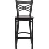 Flash Furniture HERCULES Series Black ”X” Back Metal Restaurant Barstool – Black Vinyl Seat(Walnut Wood Seat/Black Metal Frame)