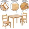 Flash Furniture Kyndl Kids Solid Hardwood Table and Chair Set for Playroom, Bedroom, Kitchen – 3 Piece Set – Natural(Natural)