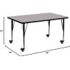 Flash Furniture Mobile 24”W x 48”L Rectangular Grey HP Laminate Activity Table – Height Adjustable Short Legs(Grey)