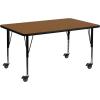 Flash Furniture Mobile 24”W x 48”L Rectangular Grey HP Laminate Activity Table – Height Adjustable Short Legs(Oak)