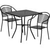 Flash Furniture Oia Commercial Grade 28″ Square Black Indoor-Outdoor Steel Patio Table Set with 2 Round Back Chairs(Black)