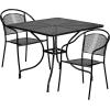 Flash Furniture Oia Commercial Grade 28″ Square Black Indoor-Outdoor Steel Patio Table Set with 2 Round Back Chairs(Black)