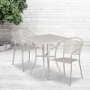 Flash Furniture Oia Commercial Grade 28″ Square Black Indoor-Outdoor Steel Patio Table Set with 2 Round Back Chairs(Light Gray)