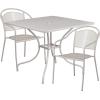 Flash Furniture Oia Commercial Grade 28″ Square Black Indoor-Outdoor Steel Patio Table Set with 2 Round Back Chairs(Light Gray)