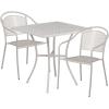 Flash Furniture Oia Commercial Grade 28″ Square Black Indoor-Outdoor Steel Patio Table Set with 2 Round Back Chairs(Light Gray)