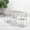Flash Furniture Oia Commercial Grade 28″ Square Black Indoor-Outdoor Steel Patio Table Set with 2 Round Back Chairs(Light Gray)