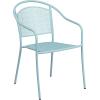 Flash Furniture Oia Commercial Grade 28″ Square Black Indoor-Outdoor Steel Patio Table Set with 2 Round Back Chairs(Sky Blue)