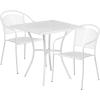 Flash Furniture Oia Commercial Grade 28″ Square Black Indoor-Outdoor Steel Patio Table Set with 2 Round Back Chairs(White)