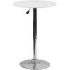 Flash Furniture Pearl 23.75” Round Wood Dining Table with Chrome Base, Narrow Round Wood Cocktail Table, Adjusts 26.25” – 35.75″H, White/Silver