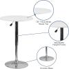 Flash Furniture Pearl 23.75” Round Wood Dining Table with Chrome Base, Narrow Round Wood Cocktail Table, Adjusts 26.25” – 35.75″H, White/Silver