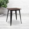Flash Furniture Prince 23.5″ Square Black Metal Indoor Table with Walnut Rustic Wood Top