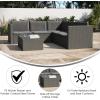 Flash Furniture Roan Patio Seating Set, Wicker PE Rattan Frame, L-Shaped Sectional with Side Lift Coffee Table Storage, Back and Seat Cushions, Brown/Navy(Gray Cushions/Gray Frame)