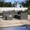 Flash Furniture Roan Patio Seating Set, Wicker PE Rattan Frame, L-Shaped Sectional with Side Lift Coffee Table Storage, Back and Seat Cushions, Brown/Navy(Gray Cushions/Gray Frame)