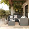 Flash Furniture Roan Patio Seating Set, Wicker PE Rattan Frame, L-Shaped Sectional with Side Lift Coffee Table Storage, Back and Seat Cushions, Brown/Navy(Gray Cushions/Gray Frame)