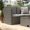 Flash Furniture Roan Patio Seating Set, Wicker PE Rattan Frame, L-Shaped Sectional with Side Lift Coffee Table Storage, Back and Seat Cushions, Brown/Navy(Gray Cushions/Gray Frame)