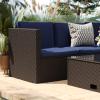 Flash Furniture Roan Patio Seating Set, Wicker PE Rattan Frame, L-Shaped Sectional with Side Lift Coffee Table Storage, Back and Seat Cushions, Brown/Navy(Navy Cushions/Brown Frame)