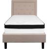 Flash Furniture Roxbury Queen Size Tufted Upholstered Platform Bed in Dark Gray Fabric with Memory Foam Mattress(Beige)