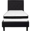 Flash Furniture Roxbury Queen Size Tufted Upholstered Platform Bed in Dark Gray Fabric with Memory Foam Mattress(Black)