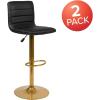 Flash Furniture Vincent Modern Black Vinyl Adjustable Bar Stool with Back, Counter Height Swivel Stool with Gold-Pedestal Base, Set of 2
