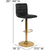 Flash Furniture Vincent Modern Black Vinyl Adjustable Bar Stool with Back, Counter Height Swivel Stool with Gold-Pedestal Base, Set of 2