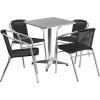 Flash Furniture 23.5” Square Aluminum Indoor-Outdoor Table Set with 4 Dark Brown Rattan Chairs(Black)