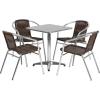Flash Furniture 23.5” Square Aluminum Indoor-Outdoor Table Set with 4 Dark Brown Rattan Chairs(Dark Brown)
