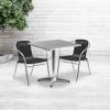 Flash Furniture 27.5” Square Aluminum Indoor-Outdoor Table Set with 2 Dark Brown Rattan Chairs(Black)
