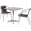 Flash Furniture 27.5” Square Aluminum Indoor-Outdoor Table Set with 2 Dark Brown Rattan Chairs(Dark Brown)