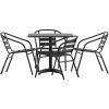 Flash Furniture 31.5” Square Aluminum Indoor-Outdoor Table Set with 4 Slat Back Chairs(Black)