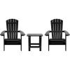 Flash Furniture Charlestown Commercial 2 Folding Chairs and Side Table Adirondack Set – Black Poly Resin – Weather Resistant(Black)