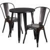 Flash Furniture Commercial Grade 24″ Round Blue Metal Indoor-Outdoor Table Set with 2 Cafe Chairs(Black-antique Gold)
