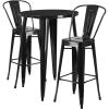 Flash Furniture Commercial Grade 30″ Round Red Metal Indoor-Outdoor Bar Table Set with 2 Cafe Stools(Silver)