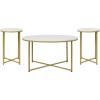Flash Furniture Hampstead Collection Coffee and End Table Set – White Marbled Laminate Top & Matte Gold Crisscross Frame – 3 Piece Occasional Table Set