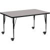 Flash Furniture Mobile 24”W x 48”L Rectangular Grey HP Laminate Activity Table – Height Adjustable Short Legs(Grey)