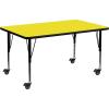 Flash Furniture Mobile 24”W x 48”L Rectangular Grey HP Laminate Activity Table – Height Adjustable Short Legs(Yellow)