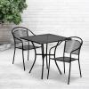 Flash Furniture Oia Commercial Grade 28″ Square Black Indoor-Outdoor Steel Patio Table Set with 2 Round Back Chairs(Black)