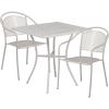 Flash Furniture Oia Commercial Grade 28″ Square Black Indoor-Outdoor Steel Patio Table Set with 2 Round Back Chairs(Light Gray)