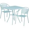Flash Furniture Oia Commercial Grade 28″ Square Black Indoor-Outdoor Steel Patio Table Set with 2 Round Back Chairs(Sky Blue)