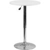 Flash Furniture Pearl 23.75” Round Wood Dining Table with Chrome Base, Narrow Round Wood Cocktail Table, Adjusts 26.25” – 35.75″H, White/Silver