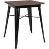 Flash Furniture Prince 23.5″ Square Black Metal Indoor Table with Walnut Rustic Wood Top