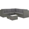 Flash Furniture Roan Patio Seating Set, Wicker PE Rattan Frame, L-Shaped Sectional with Side Lift Coffee Table Storage, Back and Seat Cushions, Brown/Navy(Gray Cushions/Gray Frame)