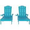 Flash Furniture Sonora Adjustable Adirondack Lounger with Cup Holder, Commercial Grade All-Weather-Weather Indoor/Outdoor Recycled HDPE Lounge Chair, Blue(Blue)