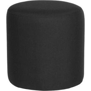 Flash Furniture Barrington Upholstered Round Ottoman Pouf with Solid Wood Frame in Black LeatherSoft(Black Fabric)