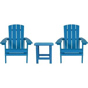 Flash Furniture Charlestown Commercial 2 Chair and Side Table Adirondack Set – Red Poly Resin – Weather Resistant(Blue)