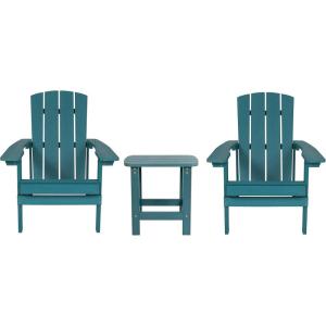 Flash Furniture Charlestown Commercial 2 Chair and Side Table Adirondack Set – Red Poly Resin – Weather Resistant(Sea Foam)