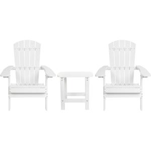 Flash Furniture Charlestown Commercial 2 Folding Chairs and Side Table Adirondack Set – Black Poly Resin – Weather Resistant(White)